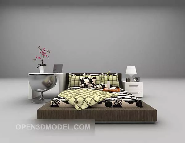 Low Bed With Decorative 3d model Low Bed With Decorative 3d model