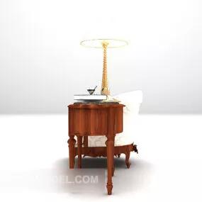 Single Wooden Sofa With Table Lamp 3d model