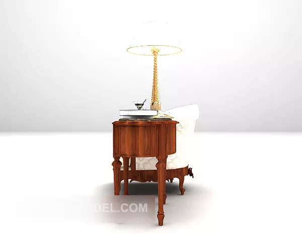 Single Wooden Sofa With Table Lamp 3d model Single Wooden Sofa With Table Lamp 3d model