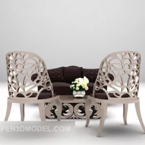 Double Sofa With Plastic Chair 3d model