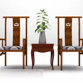 Table And Chair Wooden Style Combination 3d model