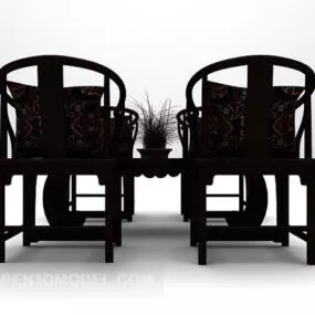 Chinese Wooden Table And Chair Retro 3d model