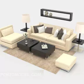 Living Room Brown Color Sofa Chair Set 3d model