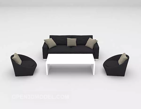 Black Sofa Combination With Table 3d model Black Sofa Combination With Table 3d model