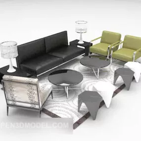 Combination Sofa Chairs Round Table 3d model