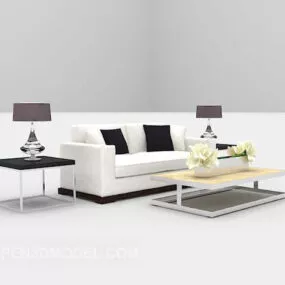 White Sofa Coffee Table Combination Set 3d model