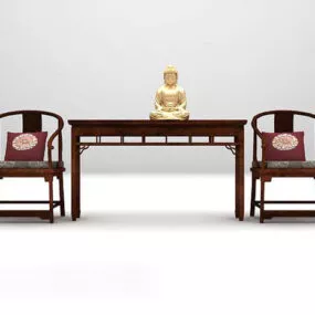 Chinese Wooden Table And Chair Combination V1 3d model