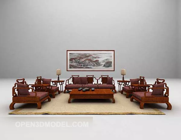 Home Combination Sofa Wooden 3d model Home Combination Sofa Wooden 3d model