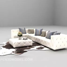 White Sofa Combination With Fur Carpet 3d model