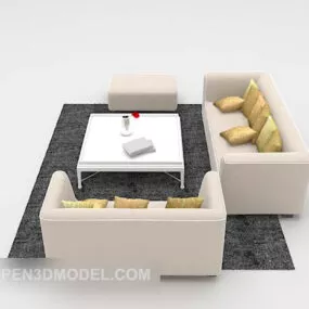White Leather Sofa Carpet Combination 3d model