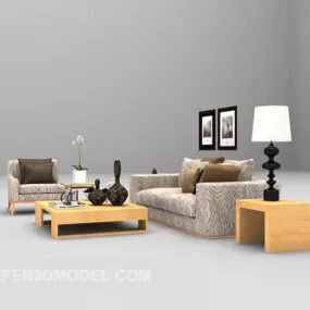 Fabric Sofa Combination With Table Lamp 3d model