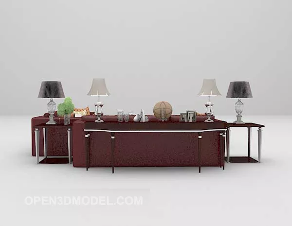 Classic Leather Sofa Table Combination 3d model Classic Leather Sofa Table Combination 3d model