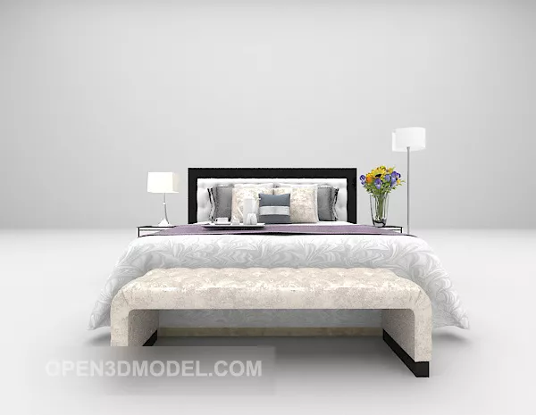 Modern Wooden Bed With Daybed 3d model Modern Wooden Bed With Daybed 3d model
