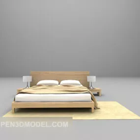 Wood Bed With Carpet 3d model
