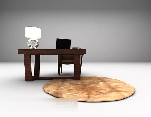 Modern Desk Wooden With Round Carpet 3d model Modern Desk Wooden With Round Carpet 3d model
