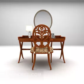 Wood Dresser With Mirror 3d model