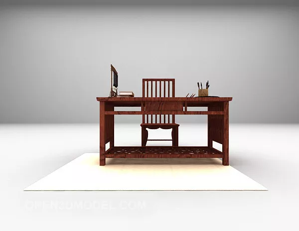 Mahogany Chinese Desk Chair 3d model Mahogany Chinese Desk Chair 3d model
