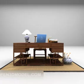 Chinese Style Work Desk With Chair 3d model