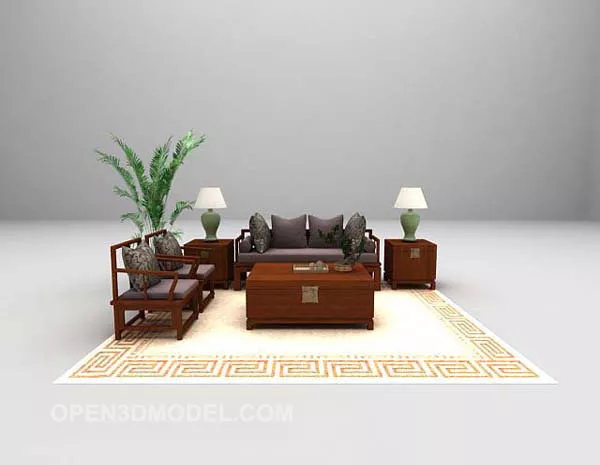 Brown Wood Sofa Combination Set 3d model Brown Wood Sofa Combination Set 3d model
