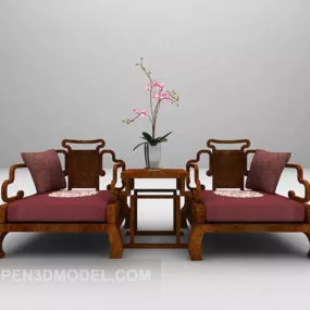 Table And Chair Wooden Combination 3d model