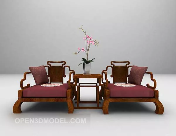 Table And Chair Wooden Combination 3d model Table And Chair Wooden Combination 3d model
