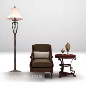 European Lounge Chair With Table And Lamp 3d model