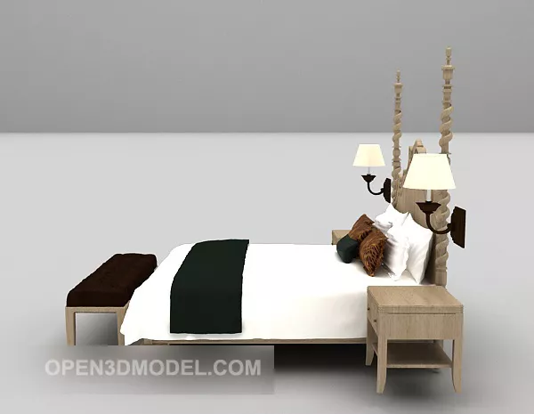 White European Bed With Daybed 3d model White European Bed With Daybed 3d model