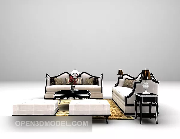 Elegant European White Sofa Set 3d model Elegant European White Sofa Set 3d model