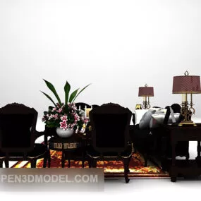 Black Combination Sofa Table Carpet 3d model