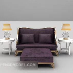 Double Sofa Purple Velvet 3d model