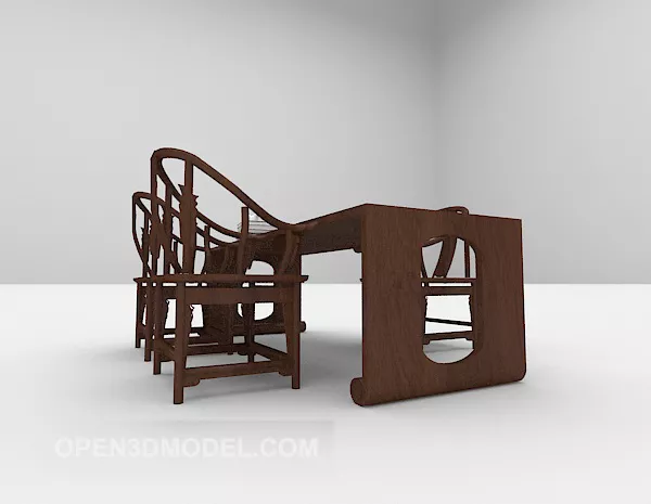 Dinning Wood Table And Chair Combination 3d model Dinning Wood Table And Chair Combination 3d model