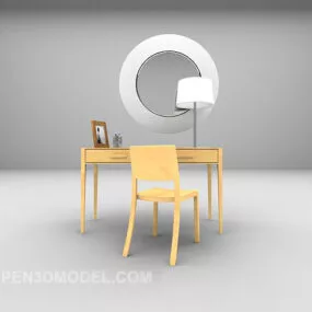Wood Desk With Mirror Furniture 3d model