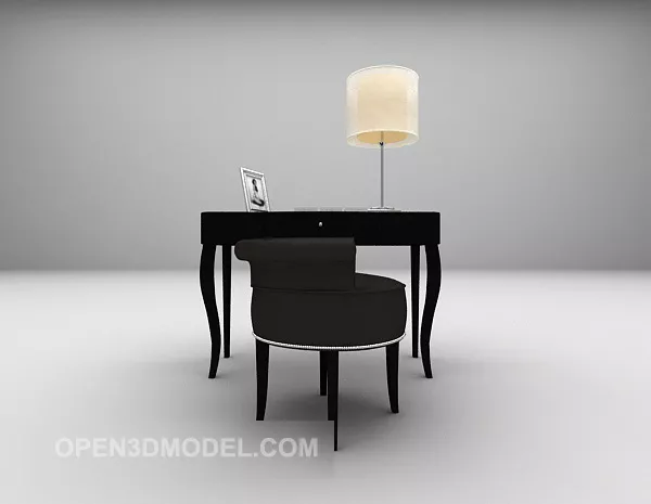 Black Work Desk With Chair 3d model Black Work Desk With Chair 3d model