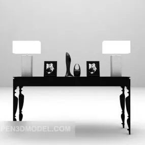 European Black Table With Decorative 3d model