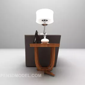 Brown Fabric Sofa With Table Lamp 3d model