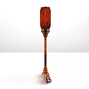 European Carving Wood Floor Lamp 3d model