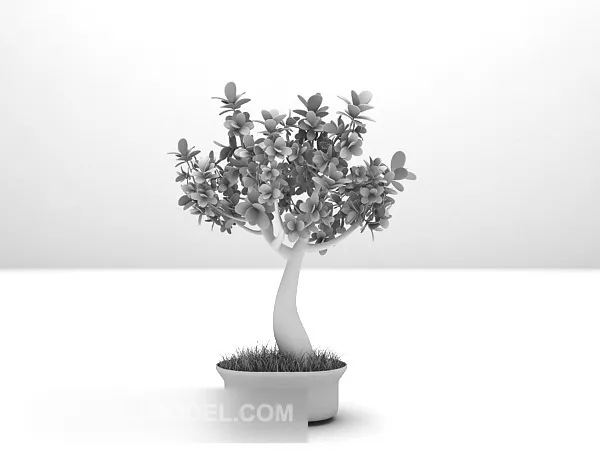 Ceramic Potted Grass Plant 3d model