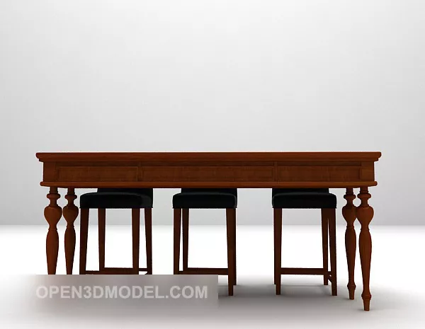 Antique Wood Table And Chair Combination 3d model Antique Wood Table And Chair Combination 3d model