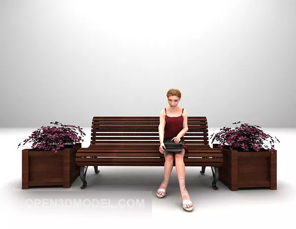 Potted White Lily Flower 3d model