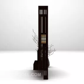 Wood Tv Wall With Decoration 3d model