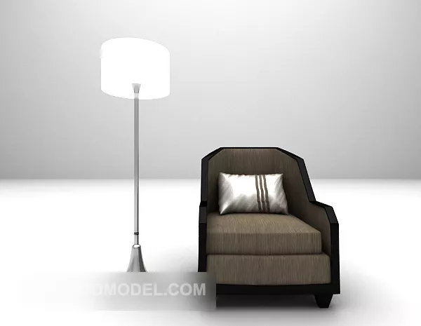 Fabric Single Sofa With Floor Lamp 3d model Fabric Single Sofa With Floor Lamp 3d model