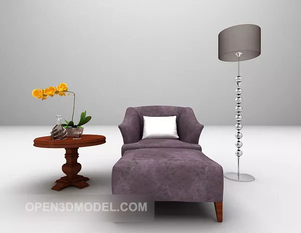 Purple Fabric Sofa Table With Floor Lamp 3d model Purple Fabric Sofa Table With Floor Lamp 3d model