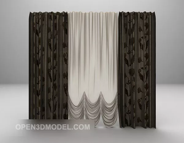 European Curtain Brown Color 3d model European Curtain Brown Color 3d model