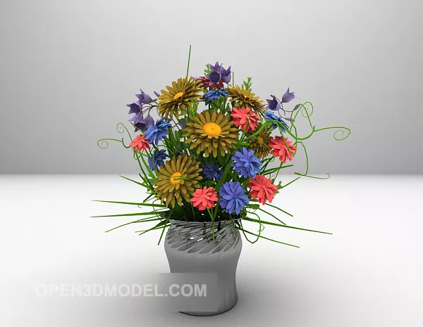 Red Tulip Flower In Glass Vase 3d model
