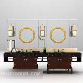 European Vintage Washbasin Mirror Set 3d model