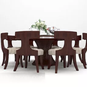 Brown Table And Chair Simple Furniture 3d model