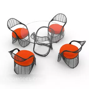 Simple Glass Round Table And Chair 3d model