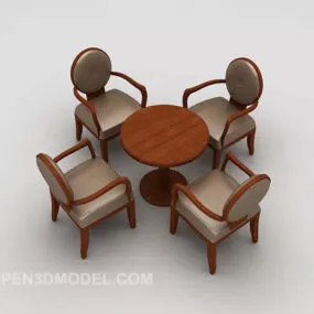 Modern Wood Table And Four Chairs 3d model