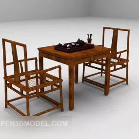 Chinese Wooden Table And Chair Simple Style 3d model