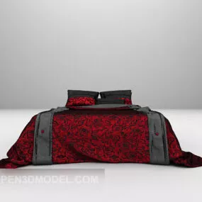Red Pattern Double Bed Furniture 3d model